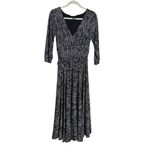 Lapis Faux Wrap Black Cream Polka Dot Dress Hidden Side Zipper size Medium